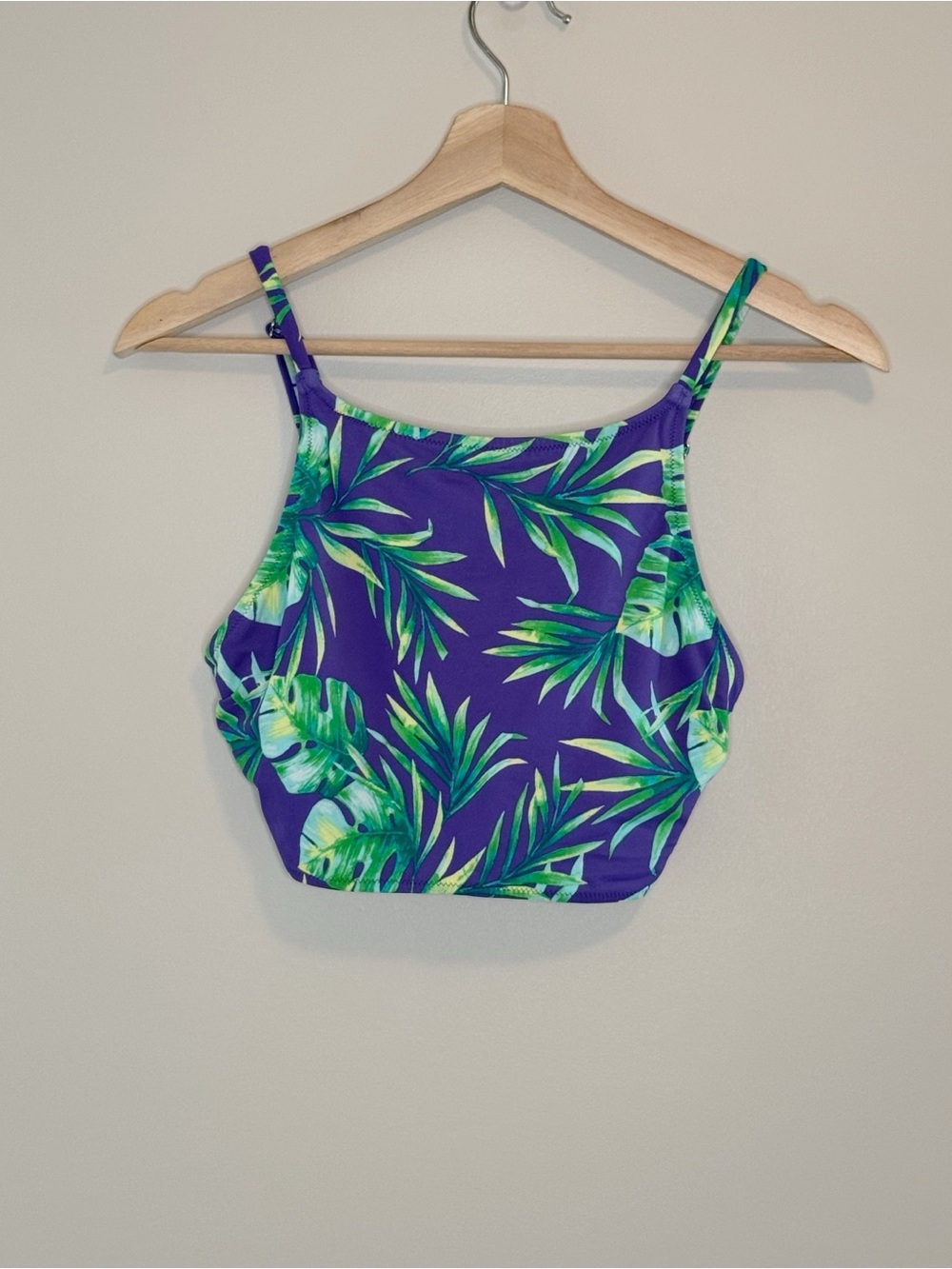 Adore Me Palm Print High Neck Bikini Top Strappy Back Swim Size L